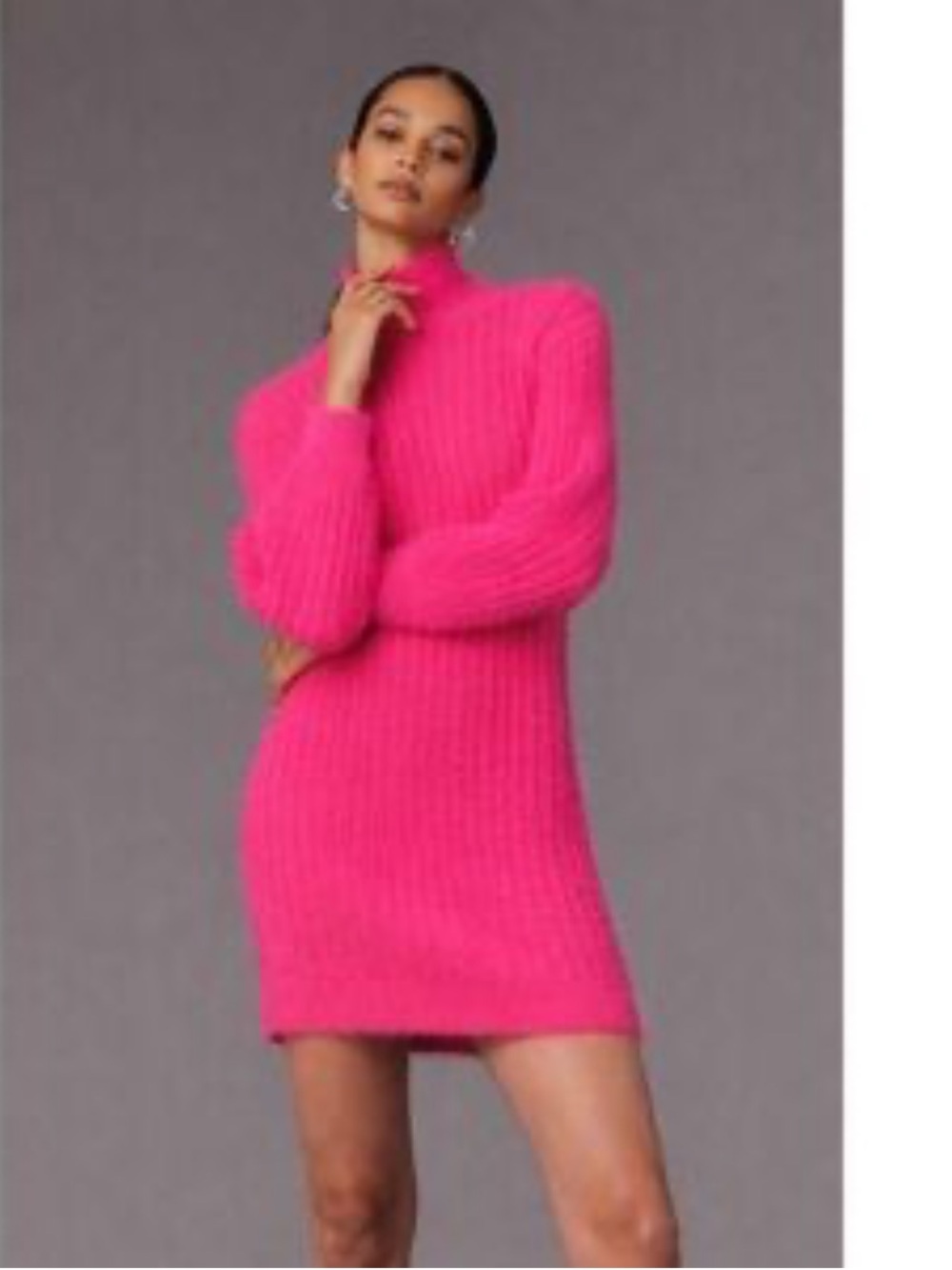Anthropologie Flat White Hot Pink Turtleneck Ribbed Sweater Dress